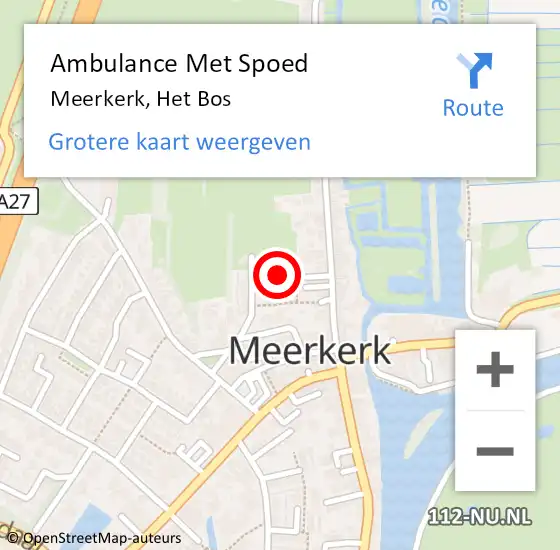 Locatie op kaart van de 112 melding: Ambulance Met Spoed Naar Meerkerk, Het Bos op 10 augustus 2016 19:37