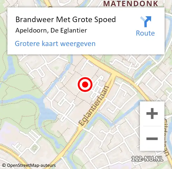 Locatie op kaart van de 112 melding: Brandweer Met Grote Spoed Naar Apeldoorn, De Eglantier op 10 augustus 2016 19:47