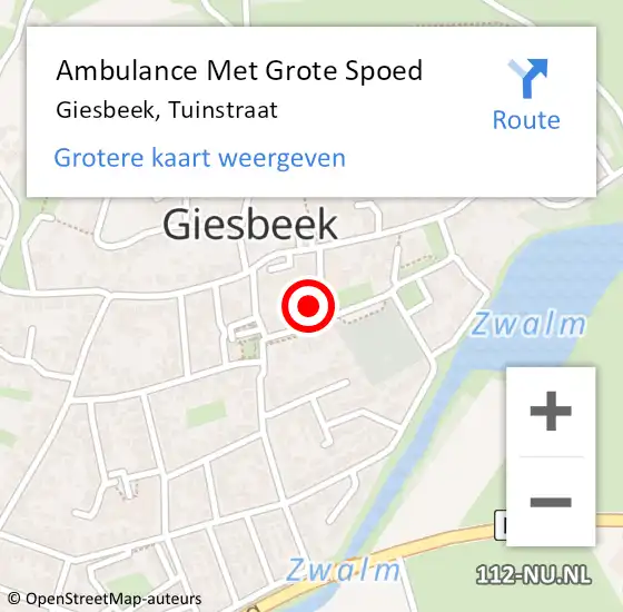 Locatie op kaart van de 112 melding: Ambulance Met Grote Spoed Naar Giesbeek, Tuinstraat op 10 augustus 2016 19:50