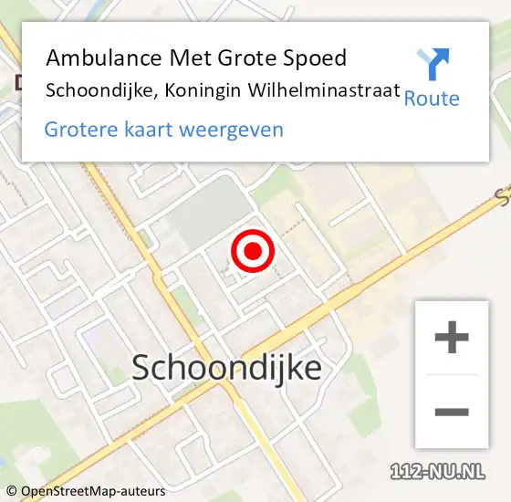 Locatie op kaart van de 112 melding: Ambulance Met Grote Spoed Naar Schoondijke, Koningin Wilhelminastraat op 10 augustus 2016 20:25