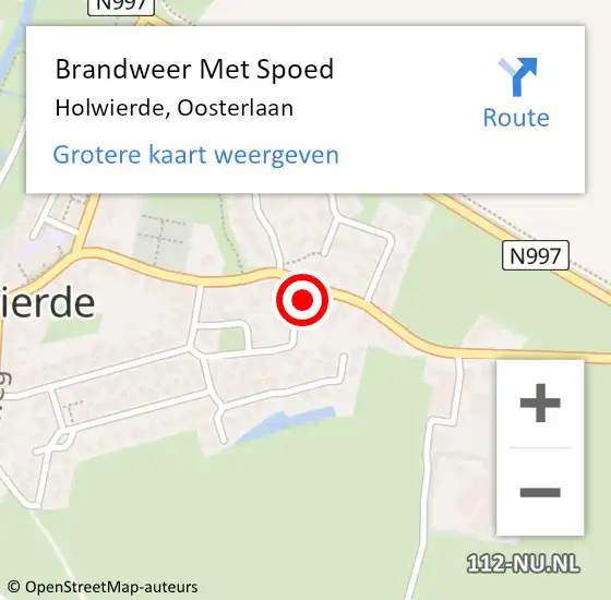 Locatie op kaart van de 112 melding: Brandweer Met Spoed Naar Holwierde, Oosterlaan op 10 augustus 2016 20:44