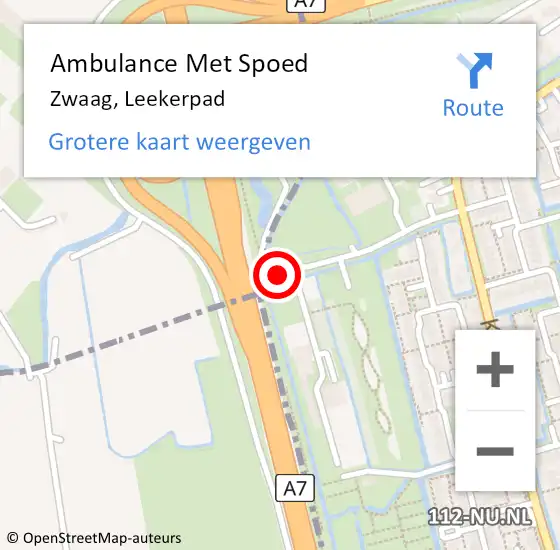 Locatie op kaart van de 112 melding: Ambulance Met Spoed Naar Zwaag, Leekerpad op 10 augustus 2016 22:27