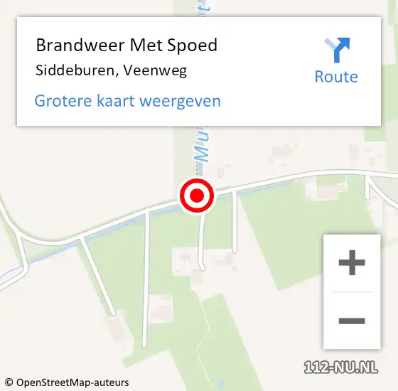 Locatie op kaart van de 112 melding: Brandweer Met Spoed Naar Siddeburen, Veenweg op 11 augustus 2016 00:30