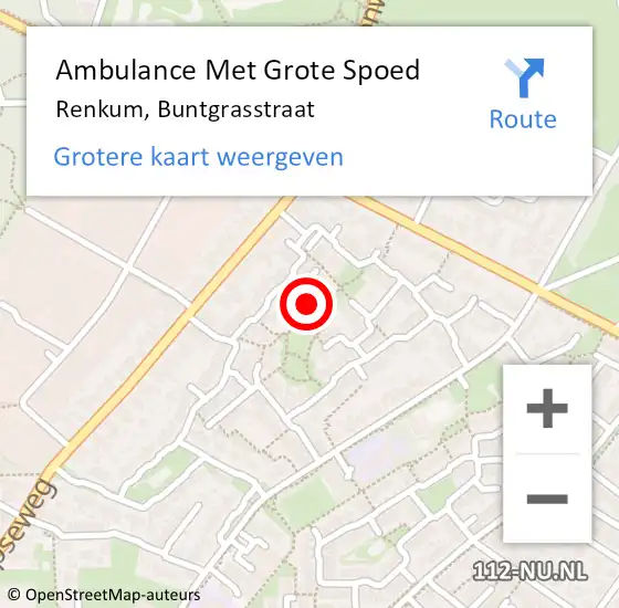 Locatie op kaart van de 112 melding: Ambulance Met Grote Spoed Naar Renkum, Buntgrasstraat op 11 augustus 2016 06:26