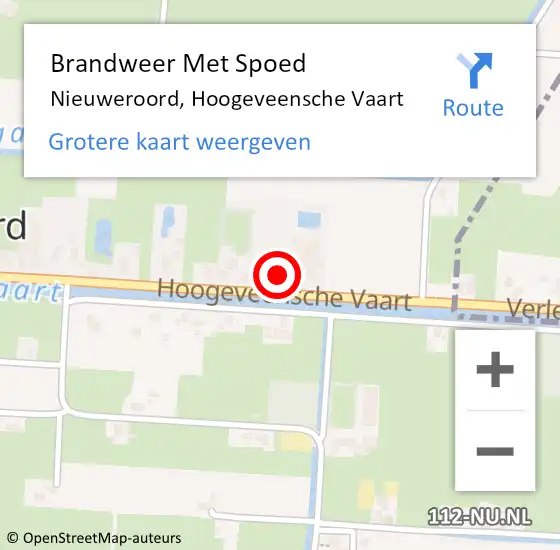 Locatie op kaart van de 112 melding: Brandweer Met Spoed Naar Nieuweroord, Hoogeveensche Vaart op 11 augustus 2016 07:09