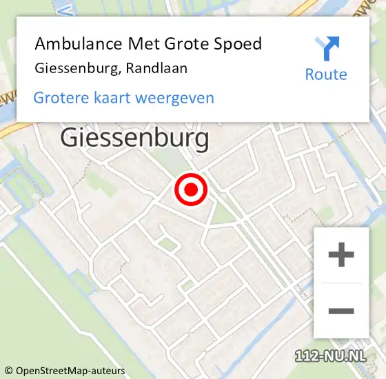 Locatie op kaart van de 112 melding: Ambulance Met Grote Spoed Naar Giessenburg, Randlaan op 11 augustus 2016 08:10