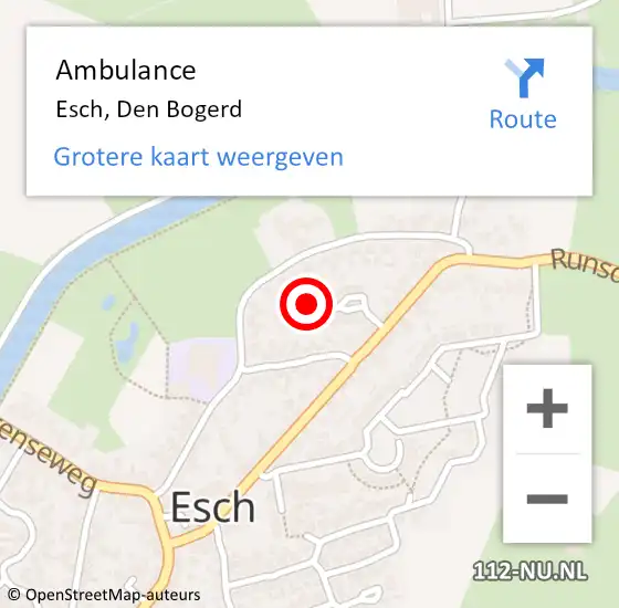 Locatie op kaart van de 112 melding: Ambulance Esch, Den Bogerd op 11 augustus 2016 10:28