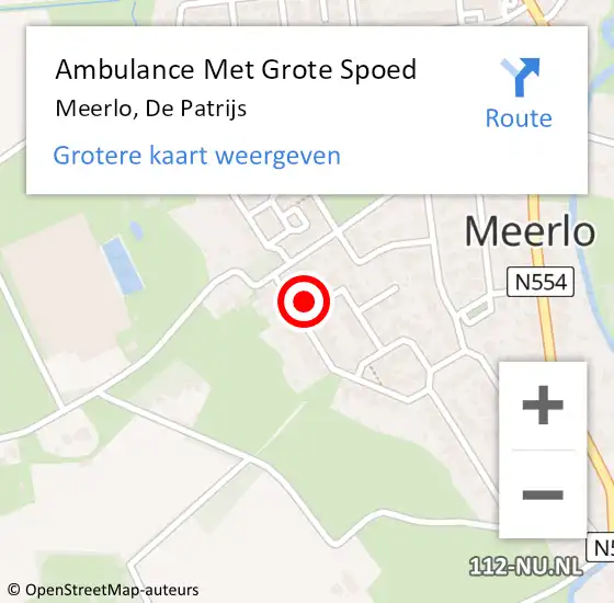 Locatie op kaart van de 112 melding: Ambulance Met Grote Spoed Naar Meerlo, De Patrijs op 11 augustus 2016 10:42