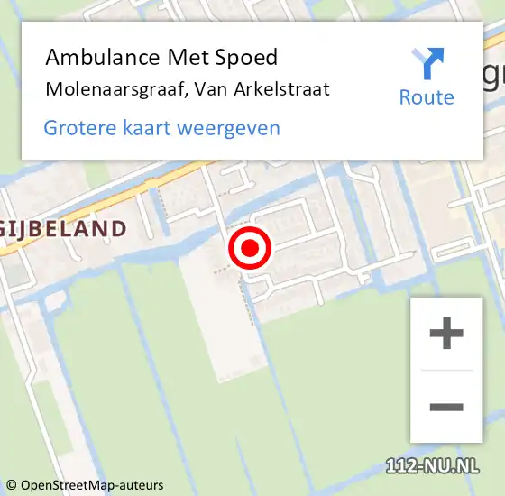 Locatie op kaart van de 112 melding: Ambulance Met Spoed Naar Molenaarsgraaf, Van Arkelstraat op 11 augustus 2016 11:05