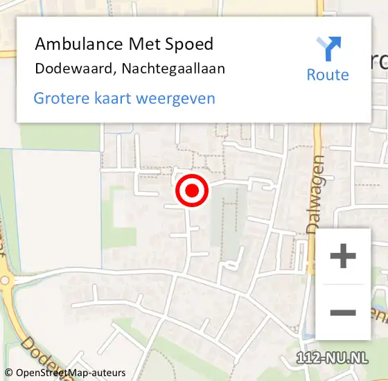 Locatie op kaart van de 112 melding: Ambulance Met Spoed Naar Dodewaard, Nachtegaallaan op 11 augustus 2016 11:55