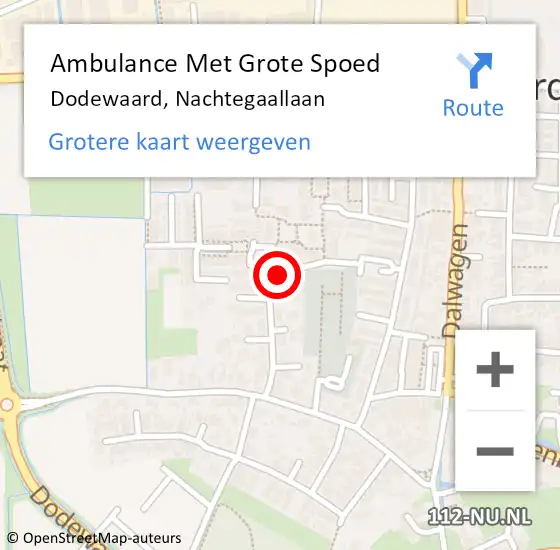 Locatie op kaart van de 112 melding: Ambulance Met Grote Spoed Naar Dodewaard, Nachtegaallaan op 11 augustus 2016 11:56