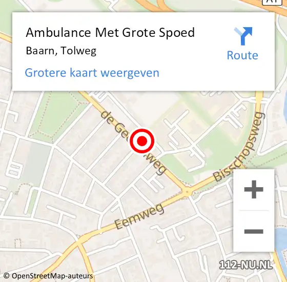 Locatie op kaart van de 112 melding: Ambulance Met Grote Spoed Naar Baarn, Tolweg op 11 augustus 2016 12:09
