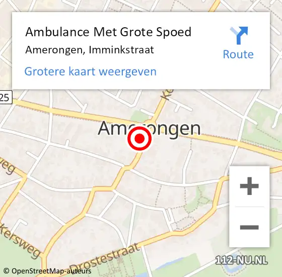 Locatie op kaart van de 112 melding: Ambulance Met Grote Spoed Naar Amerongen, Imminkstraat op 11 augustus 2016 12:32