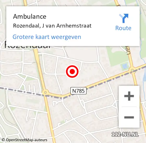 Locatie op kaart van de 112 melding: Ambulance Rozendaal, J van Arnhemstraat op 11 augustus 2016 12:57