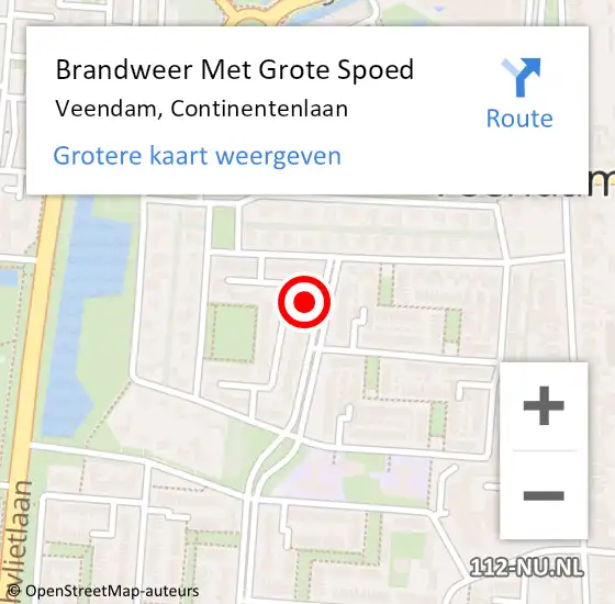 Locatie op kaart van de 112 melding: Brandweer Met Grote Spoed Naar Veendam, Continentenlaan op 11 augustus 2016 13:15