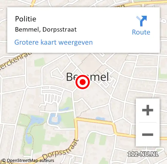 Locatie op kaart van de 112 melding: Politie Bemmel, Dorpsstraat op 11 augustus 2016 13:17