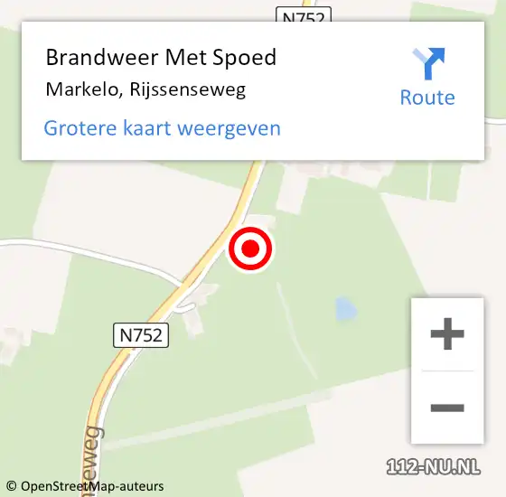 Locatie op kaart van de 112 melding: Brandweer Met Spoed Naar Markelo, Rijssenseweg op 11 augustus 2016 15:13