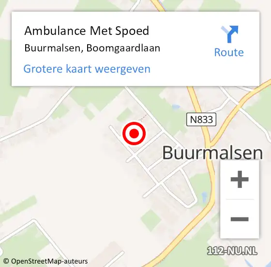 Locatie op kaart van de 112 melding: Ambulance Met Spoed Naar Buurmalsen, Boomgaardlaan op 11 augustus 2016 15:47