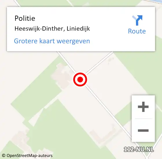 Locatie op kaart van de 112 melding: Politie Heeswijk-Dinther, Liniedijk op 11 augustus 2016 17:46