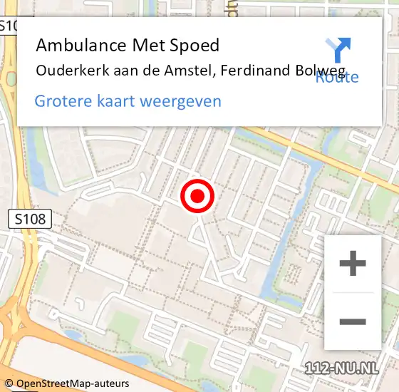 Locatie op kaart van de 112 melding: Ambulance Met Spoed Naar Ouderkerk aan de Amstel, Ferdinand Bolweg op 11 augustus 2016 18:40