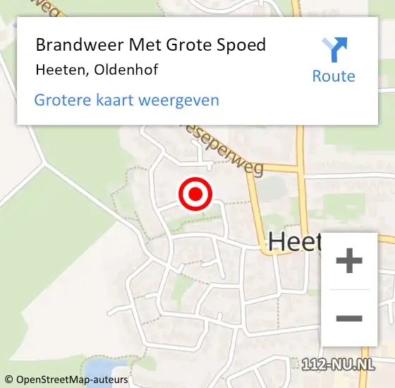 Locatie op kaart van de 112 melding: Brandweer Met Grote Spoed Naar Heeten, Oldenhof op 11 augustus 2016 19:08