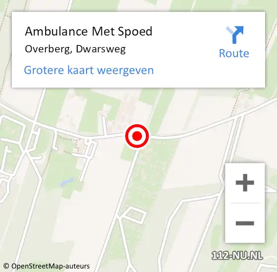 Locatie op kaart van de 112 melding: Ambulance Met Spoed Naar Overberg, Dwarsweg op 11 augustus 2016 21:04