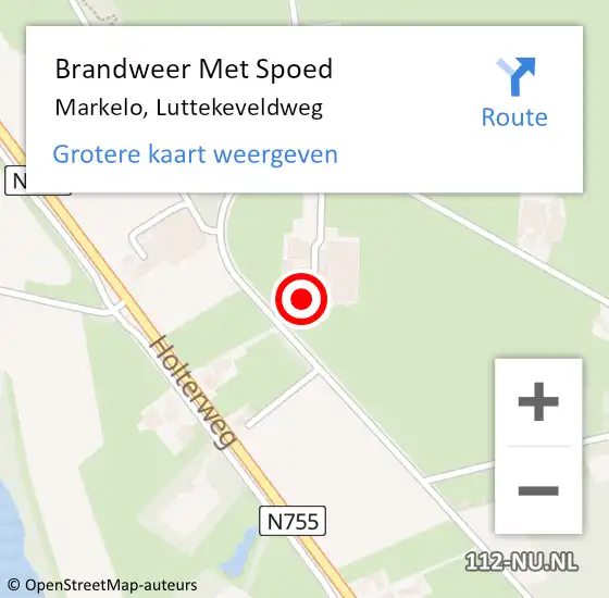 Locatie op kaart van de 112 melding: Brandweer Met Spoed Naar Markelo, Luttekeveldweg op 11 augustus 2016 21:50