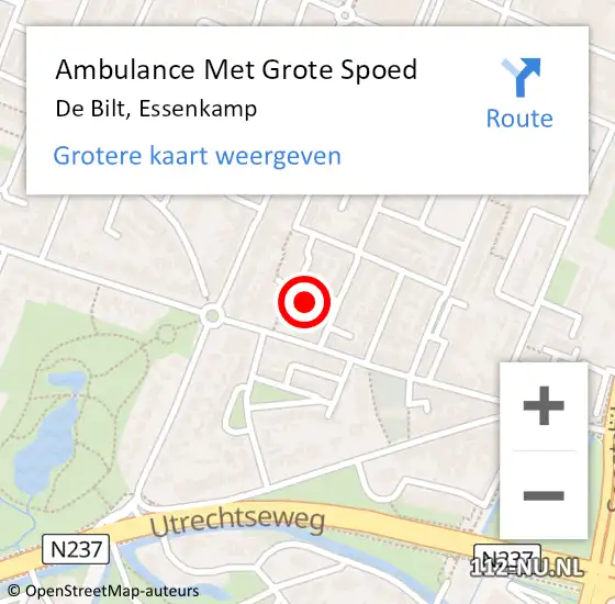 Locatie op kaart van de 112 melding: Ambulance Met Grote Spoed Naar De Bilt, Essenkamp op 11 augustus 2016 22:58