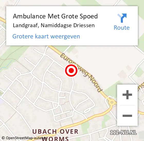 Locatie op kaart van de 112 melding: Ambulance Met Grote Spoed Naar Landgraaf, Namiddagse Driessen op 12 augustus 2016 00:11