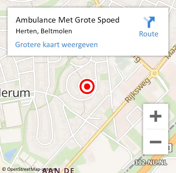 Locatie op kaart van de 112 melding: Ambulance Met Grote Spoed Naar Herten, Beltmolen op 24 december 2013 00:46