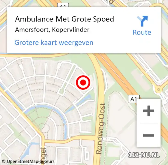 Locatie op kaart van de 112 melding: Ambulance Met Grote Spoed Naar Amersfoort, Kopervlinder op 12 augustus 2016 02:10