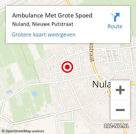 Locatie op kaart van de 112 melding: Ambulance Met Grote Spoed Naar Nuland, Nieuwe Putstraat op 12 augustus 2016 03:31