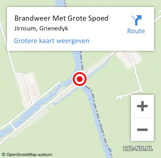 Locatie op kaart van de 112 melding: Brandweer Met Grote Spoed Naar Jirnsum, Grienedyk op 12 augustus 2016 05:57