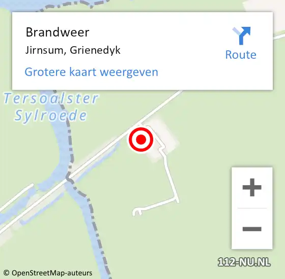 Locatie op kaart van de 112 melding: Brandweer Jirnsum, Grienedyk op 12 augustus 2016 06:18