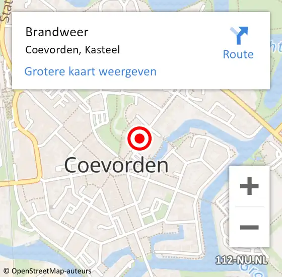 Locatie op kaart van de 112 melding: Brandweer Coevorden, Kasteel op 12 augustus 2016 08:48