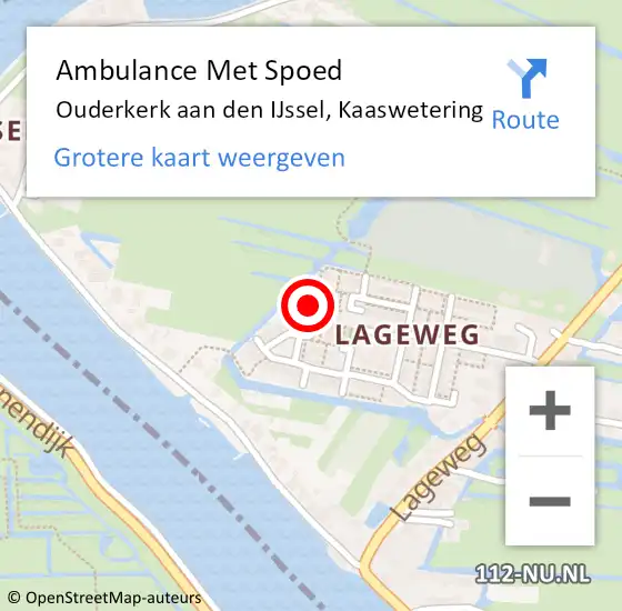 Locatie op kaart van de 112 melding: Ambulance Met Spoed Naar Ouderkerk aan den IJssel, Kaaswetering op 12 augustus 2016 09:20