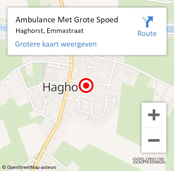 Locatie op kaart van de 112 melding: Ambulance Met Grote Spoed Naar Haghorst, Emmastraat op 12 augustus 2016 10:56