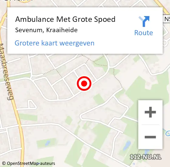 Locatie op kaart van de 112 melding: Ambulance Met Grote Spoed Naar Sevenum, Kraaiheide op 12 augustus 2016 12:05