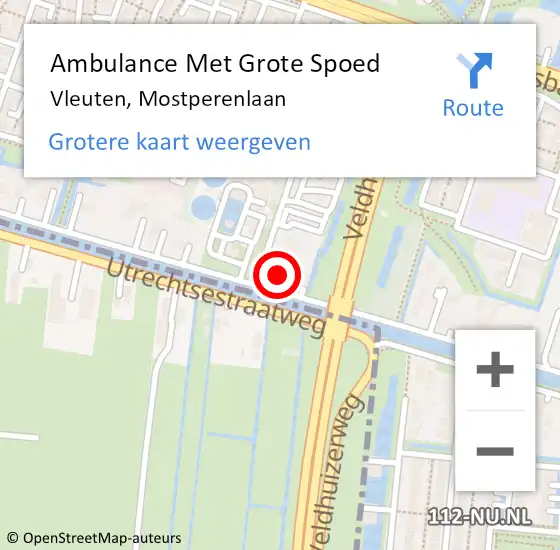 Locatie op kaart van de 112 melding: Ambulance Met Grote Spoed Naar Vleuten, Mostperenlaan op 12 augustus 2016 12:06