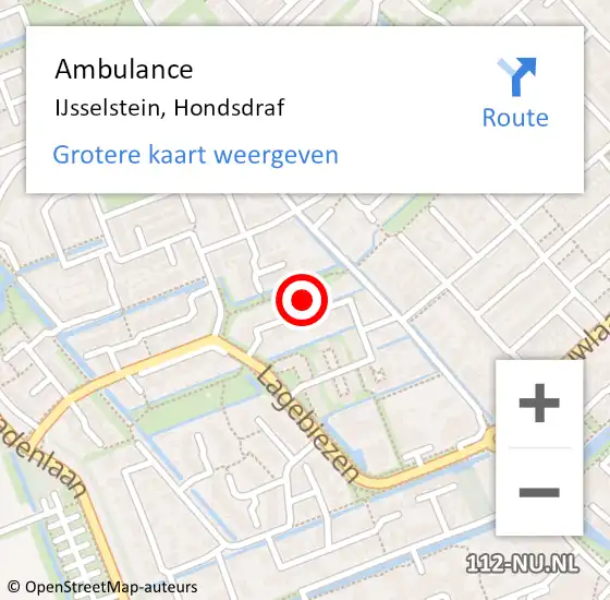 Locatie op kaart van de 112 melding: Ambulance IJsselstein, Hondsdraf op 12 augustus 2016 12:53