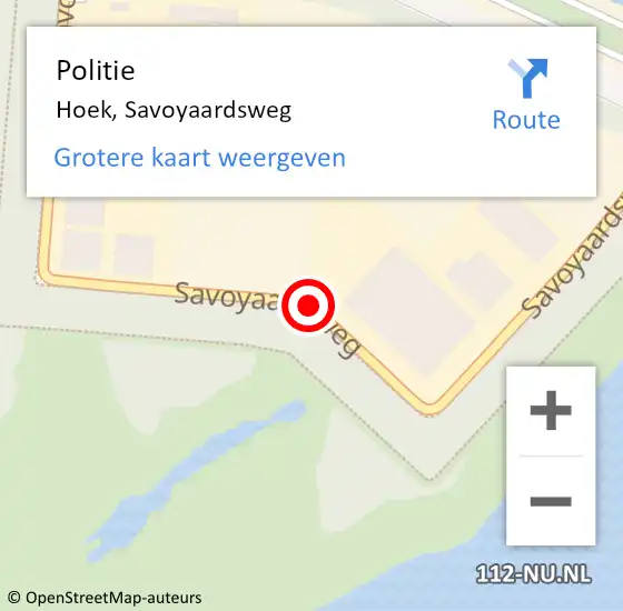 Locatie op kaart van de 112 melding: Politie Hoek, Savoyaardsweg op 12 augustus 2016 13:11