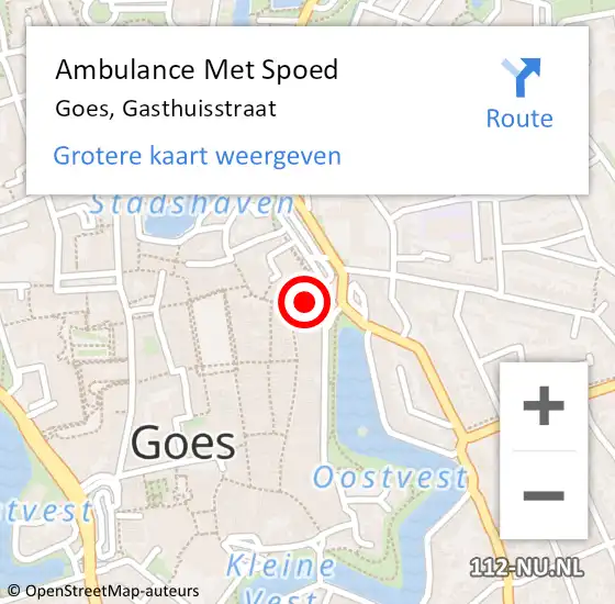 Locatie op kaart van de 112 melding: Ambulance Met Spoed Naar Goes, Gasthuisstraat op 12 augustus 2016 13:32