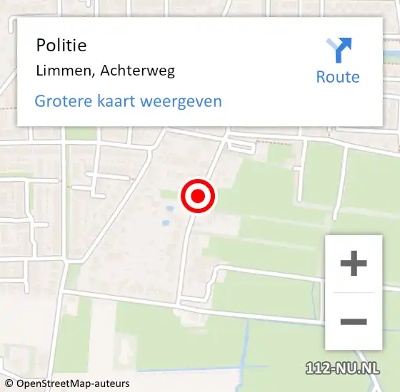 Locatie op kaart van de 112 melding: Politie Limmen, Achterweg op 12 augustus 2016 13:50