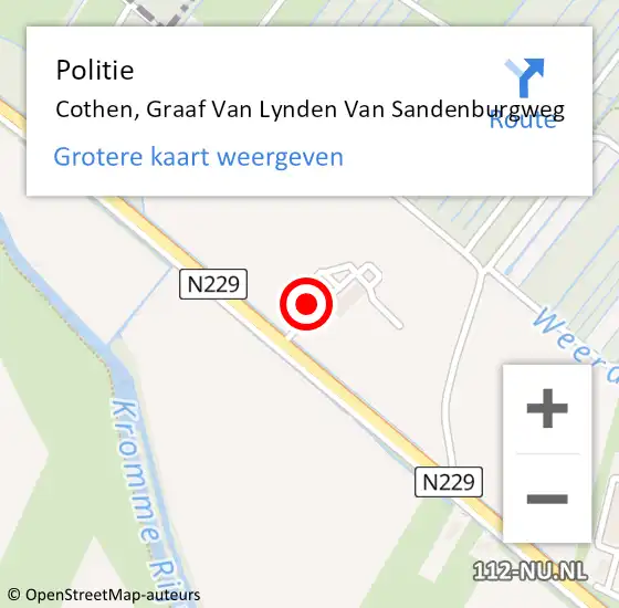 Locatie op kaart van de 112 melding: Politie Cothen, Graaf Van Lynden Van Sandenburgweg op 12 augustus 2016 13:51