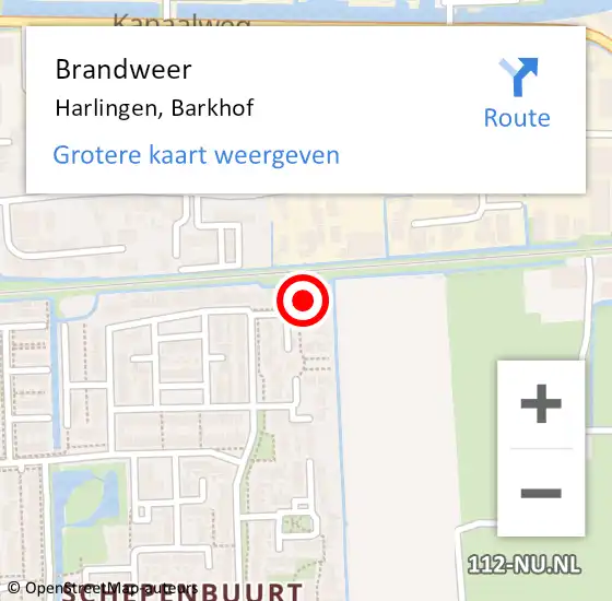 Locatie op kaart van de 112 melding: Brandweer Harlingen, Barkhof op 12 augustus 2016 13:53