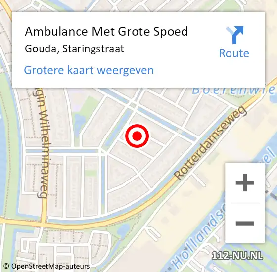 Locatie op kaart van de 112 melding: Ambulance Met Grote Spoed Naar Gouda, Staringstraat op 12 augustus 2016 14:57