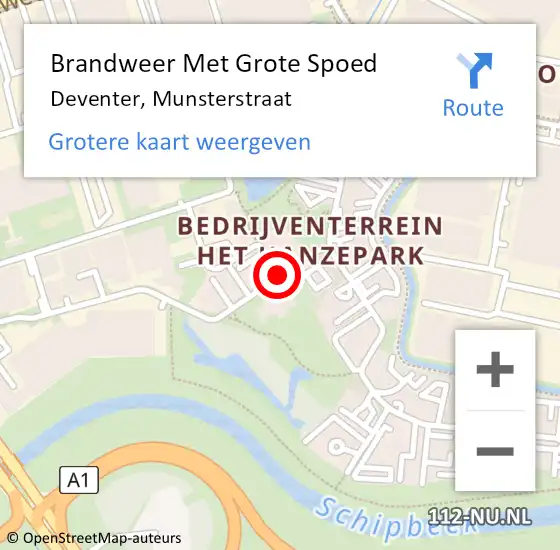 Locatie op kaart van de 112 melding: Brandweer Met Grote Spoed Naar Deventer, Munsterstraat op 12 augustus 2016 15:57