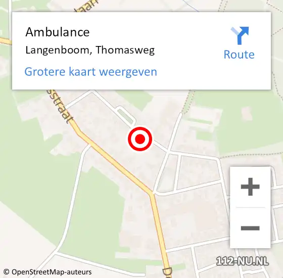 Locatie op kaart van de 112 melding: Ambulance Langenboom, Thomasweg op 12 augustus 2016 16:55