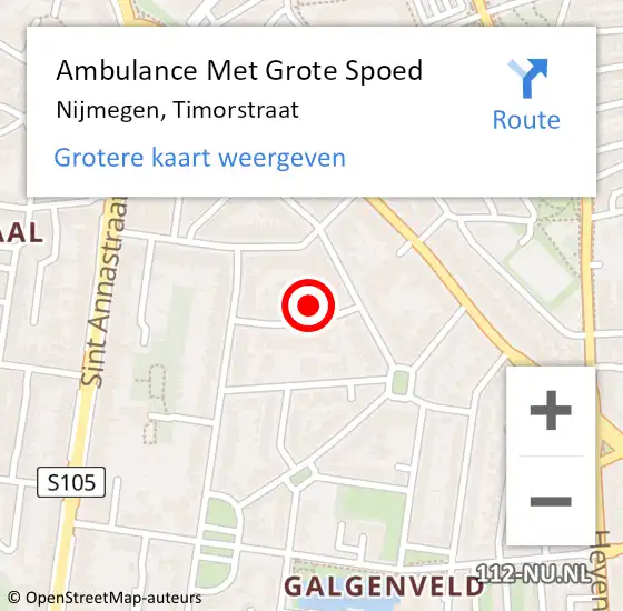 Locatie op kaart van de 112 melding: Ambulance Met Grote Spoed Naar Nijmegen, Timorstraat op 12 augustus 2016 17:16