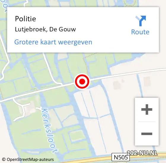 Locatie op kaart van de 112 melding: Politie Lutjebroek, De Gouw op 12 augustus 2016 17:41